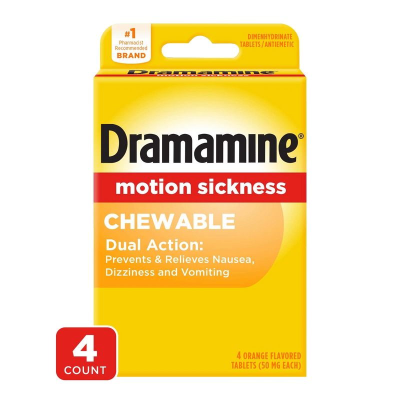 Dramamine Motion Sickness Relief Tablets for Nausea, Dizziness &#38; Vomiting - Orange - 4ct, 1 of 9