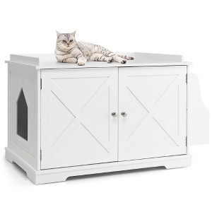 Tangkula Large Side Table Furniture Wooden Cat Litter Box Enclosure Magazine Rack - 1 of 4