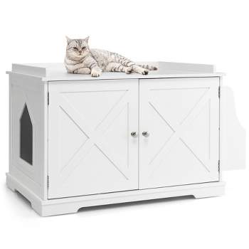 Tangkula Large Side Table Furniture Wooden Cat Litter Box Enclosure Magazine Rack