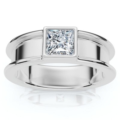 Pompeii3 Men's Certified Bezel Set Diamond Solitaire Wedding Ring 14k Gold Lab Created