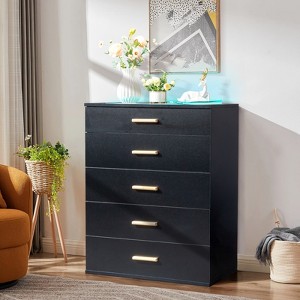 KTMBDW 5-Drawer Wood Dressers for Bedroom, drawer cabinet with Tempered Glass and RGB light for bedroom, living room - 1 of 4
