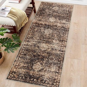 5x7 Washable Boho Vintage Area Rug - Soft Non Slip Stain Resistant Rug for Living Room Bedroom Entryway Dining Room Kitchen Brown & Coffee - 1 of 4