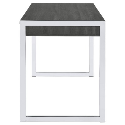 Weathered Gray Contemporary Home Office Desk with Chrome Accents and Dual Drawers