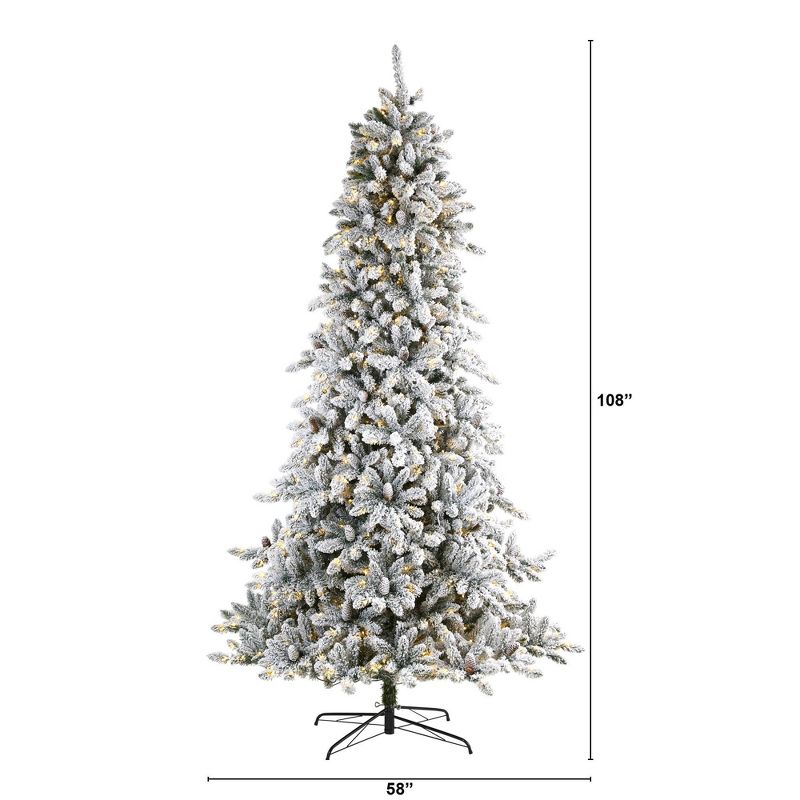 9ft Nearly Natural Pre-Lit LED Flocked Full Livingston Fir with Pinecones Artificial Christmas Tree Clear Lights, 3 of 12