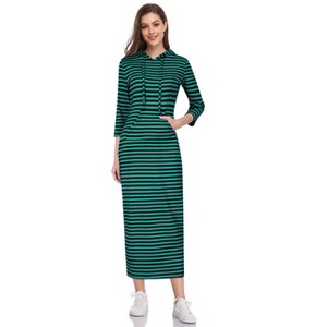 BLUEMING Womens 3/4 Long Sleeve Maxi Hoodie Dress Casual Pocket Slim Pullover Sweater Dress Travel Outfits - 1 of 4