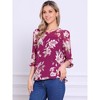 INSPIRE CHIC Women's Round Neck Ruffle 3/4 Sleeve Floral Print Chiffon Blouse - 2 of 4