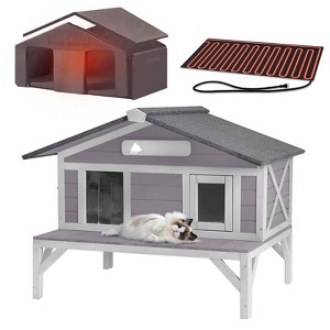 Aivituvin Wooden Heated Cat House with Insulation | Heating Pad-AIR92-M-IN-HP - 1 of 4