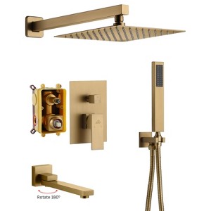 CASAINC 1-Spray Patterns 3-Function 10 Inches Wall Mounted Dual Shower Heads with Handheld and Tub Faucet - 1 of 4