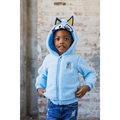 Blue Cozy Faux Shearling Zip Up Cosplay Hoodie for Toddlers