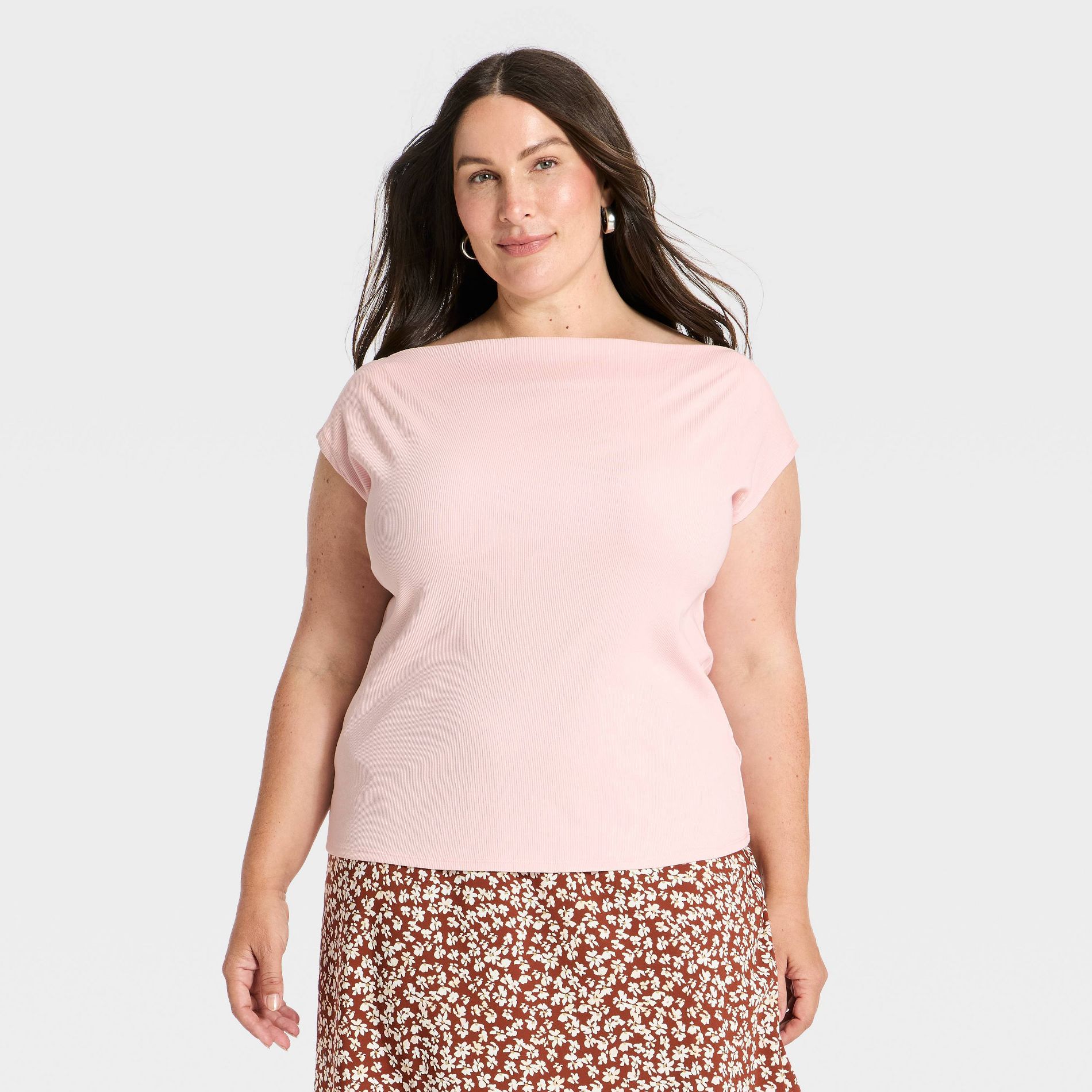 Women's Cap Sleeve Boat Neck T-Shirt - A New Day™ Pink 3X