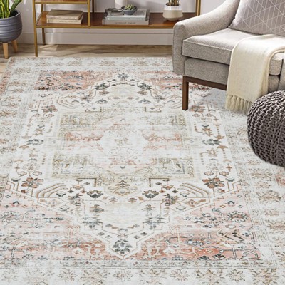 Vintage Area Rug ¨C Non-Slip Washable Rug for Living Room, Bedroom & High-Traffic Areas