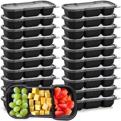 50-Pack 16oz 3-Compartment Disposable Plastic Bento Snack Boxes, Black