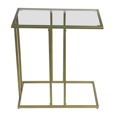 Antique Gold Metal and Glass Rectangular End Table