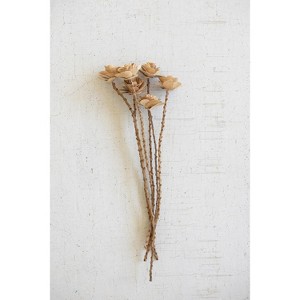 Wooden Deco Roses on Stems – Natural Dried Botanical Accent 4" Tall by Kalalou - 1 of 3