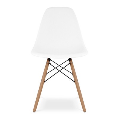 HomeRoots White And Natural Heavy Duty Plastic And Wood Dining Side Chair