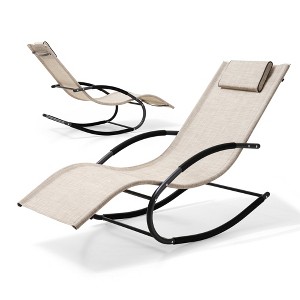 Pellebant Patio Outdoor Rocking Chair Curved Rocker Chaise Lounge Chair with Pillow - 1 of 4