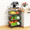 DOMETOUR Fruit Basket Rack for Kitchen Vegetable Organizer and Storage, Stackable Metal Wire Basket Stand Cart with Wheels - 2 of 4