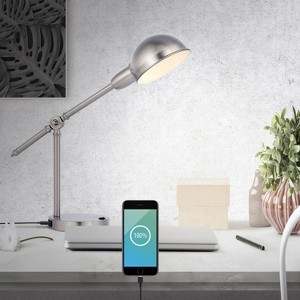 20.25" Curtis Vintage Industrial Iron Adjustable Dome Shade Task Lamp with USB Charging Port (Includes LED Light Bulb) - JONATHAN Y - 1 of 4