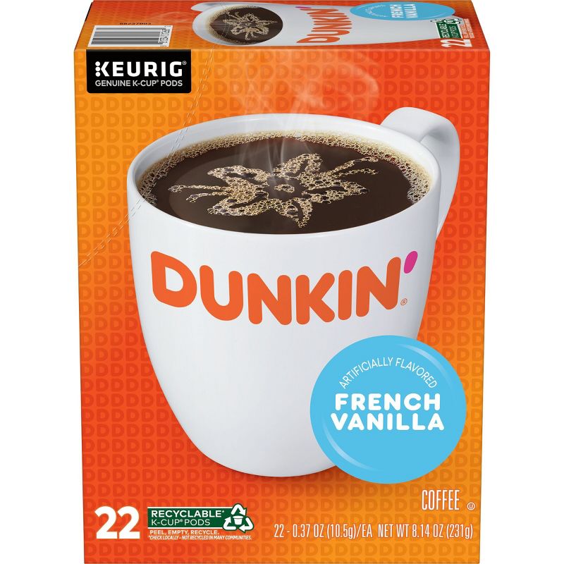 Dunkin&#39; French Vanilla Flavored Medium Roast Coffee - Keurig K-Cup Pods - 22ct, 1 of 9