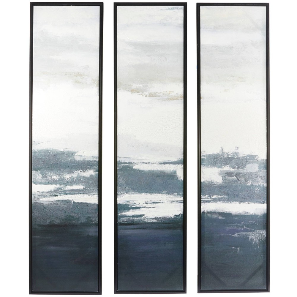 Photos - Other Decoration Olivia & May Set of 3 Canvas Landscape Abstract Textured Panel Living Room Framed Wall Art with Black Frames Dark Blue