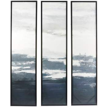 Set of 3 Canvas Landscape Framed Wall Arts with Black Frame Dark Blue - Olivia & May