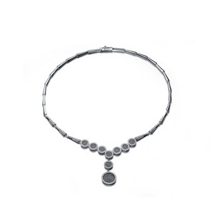 Guili CZ SS Black And Rhodium Plated Round Coffee Drop Necklace - 1 of 2