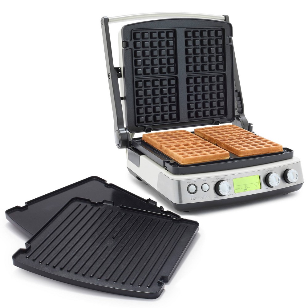 Photos - Toaster Green Pan GreenPan Elite Indoor Ceramic Nonstick Multi Grill Griddle & Waffle Maker - Cloud Cream: Smokeless Stainless Steel Grill 