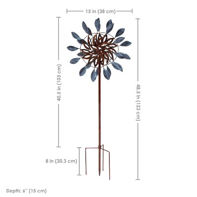 Blue and Brown Iron Dual-Blade Garden Wind Spinner
