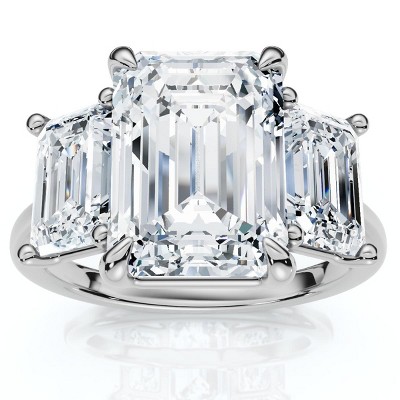 Pompeii3 Cert. 5Ct Emerald Cut Diamond Engagement Ring 3-Stone 14k Gold or Pt Lab Created