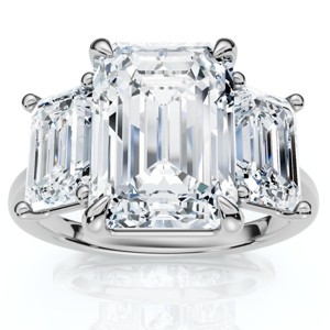 Pompeii3 Cert. 5Ct Emerald Cut Diamond Engagement Ring 3-Stone 14k Gold or Pt Lab Created - 1 of 4