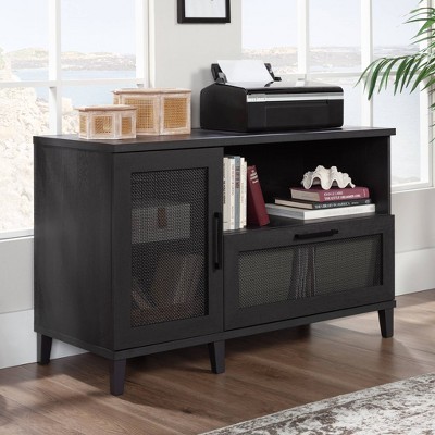 Raven Oak Engineered Wood Credenza with Rattan Inserts