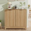 Tilt Out Trash Can Cabinet with Odor Control & Outlets, Fluted Trash Cabinet 13 Gallon, Natural - 3 of 4