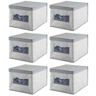 mDesign Stackable Fabric Closet Storage Organizer Box with Lid, 6 Pack