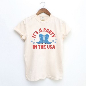 Simply Sage Market Women's It's A Party Boots Short Sleeve Garment Dyed Tee - 1 of 4