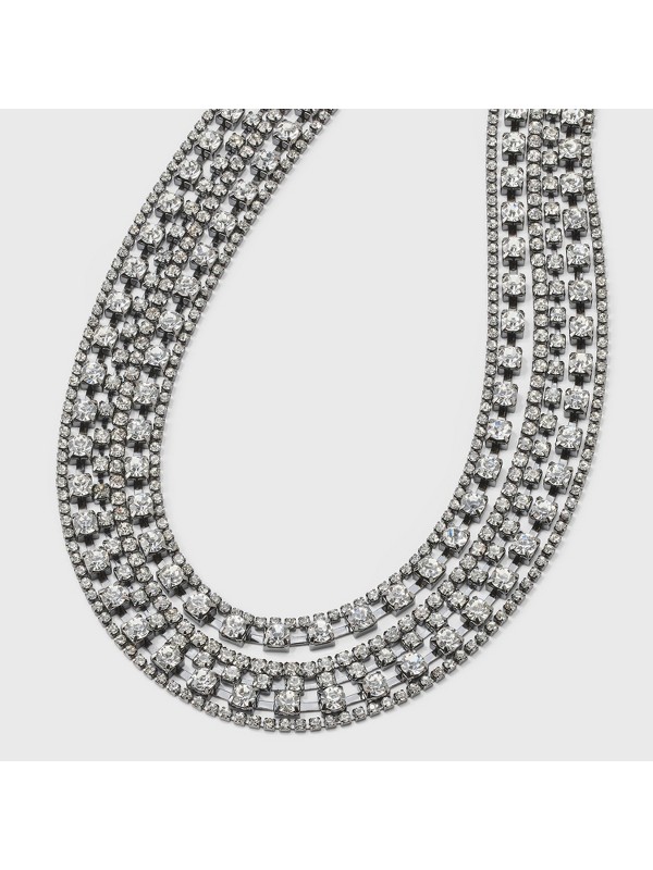 Layered Stone Necklace — Hematite / clear