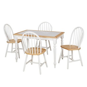 5pc Tara Tile Top Dining Set White/Natural - Buylateral: Round Table, Windsor Chairs, Hardwood - 1 of 4