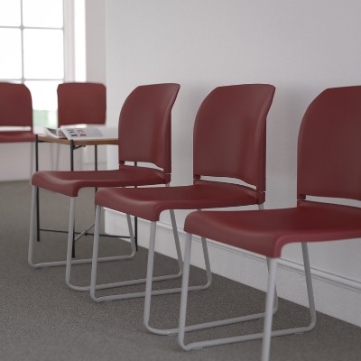 Gray Ergonomic Mid-Back Metal Stacking Chair