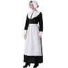 Joyfy Women's Colonial Pioneer Costume Set | Black Long Dress with Attached Apron & Bonnet | Historical Thanksgiving, Halloween Role-Play Outfit - 3 of 4