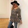 Women's Printed Puff Sleeve T-Shirt - Stylish Tie-Waist Blouse with Floral Pattern, Elegant Long Sleeve Casual Top - 4 of 4