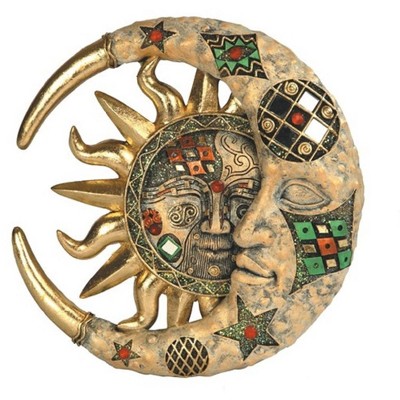 FC Design 8" Mosaic Celestial Sun and Moon Sculpture Wall Decor Art Hanging Sun and Crescent Decoration