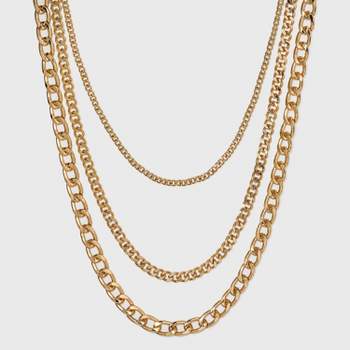 16" Layered Curb Chain Necklace - A New Day™ Gold