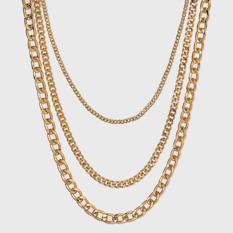 16&#34; Layered Curb Chain Necklace - A New Day&#8482; Gold, 1 of 9