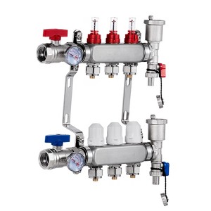 VEVOR 3-Branch Radiant Heat Manifold, 1/2" PEX Tubing Manifold, Stainless Steel PEX Manifold for Hydronic Radiant Floor Heating, Silver - 1 of 4