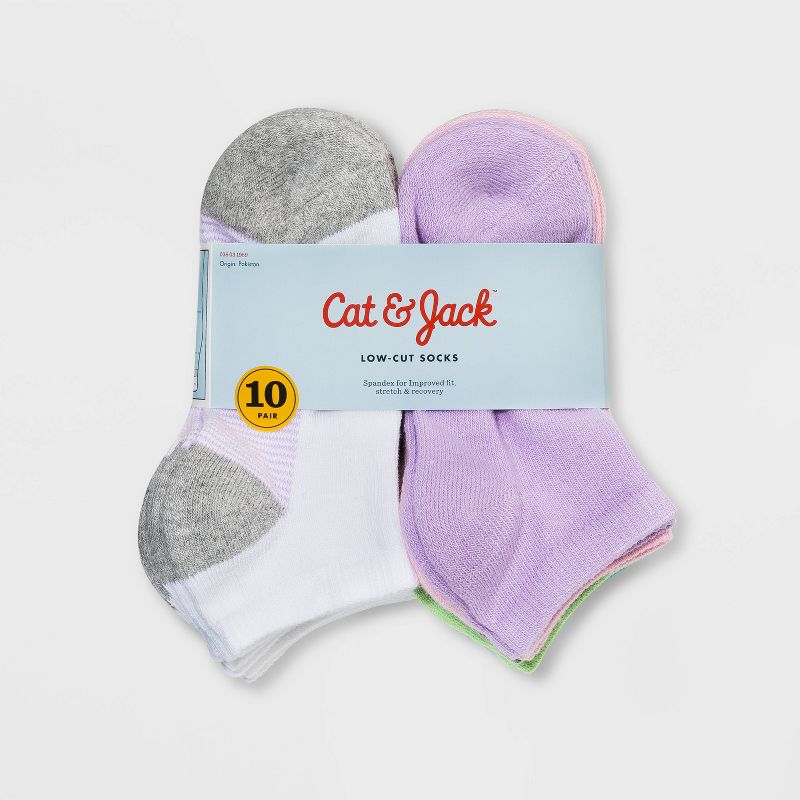 Girls' 10pk Striped Low Cut Socks - Cat & Jack™, 2 of 3
