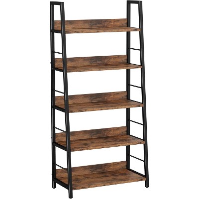 Sriracha Industrial Bookshelves and Bookcases, Ladder Shelf 5 Tiers with Metal Frame for Living Room