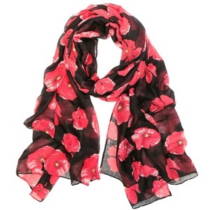 Wrapables Lightweight Poppy Floral Print Long Scarf, Black - 1 of 4