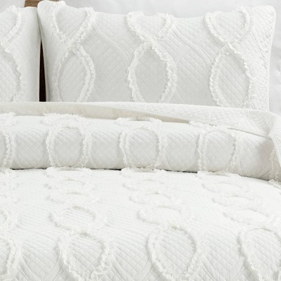White Full Microfiber Textured Quilt Set