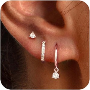 Freekiss 3 Pairs Gold Hoop Earrings Set: Dainty Stud Earrings Trendy Small 14K Gold Plated Hypoallergenic Dangle Cartilage - 1 of 4