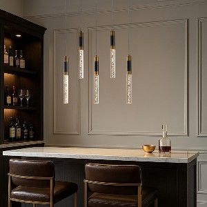 ALOADECOR Modern 5-Light Seeded Bubble Glass Cluster Integrated LED Staircase Chandelier Dimmable Pendant Light In Matte Black - 1 of 4