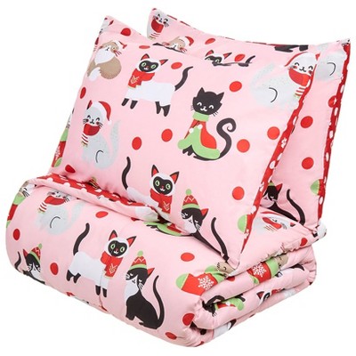The Lakeside Collection Cat Christmas Complete Comforter Set with Sheets - Queen